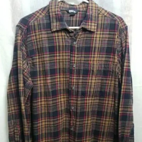 Eddie Bauer Flannel Shirt Mens Large Brown Plaid Long Sleeve Button Up Cotton - Picture 1 of 10